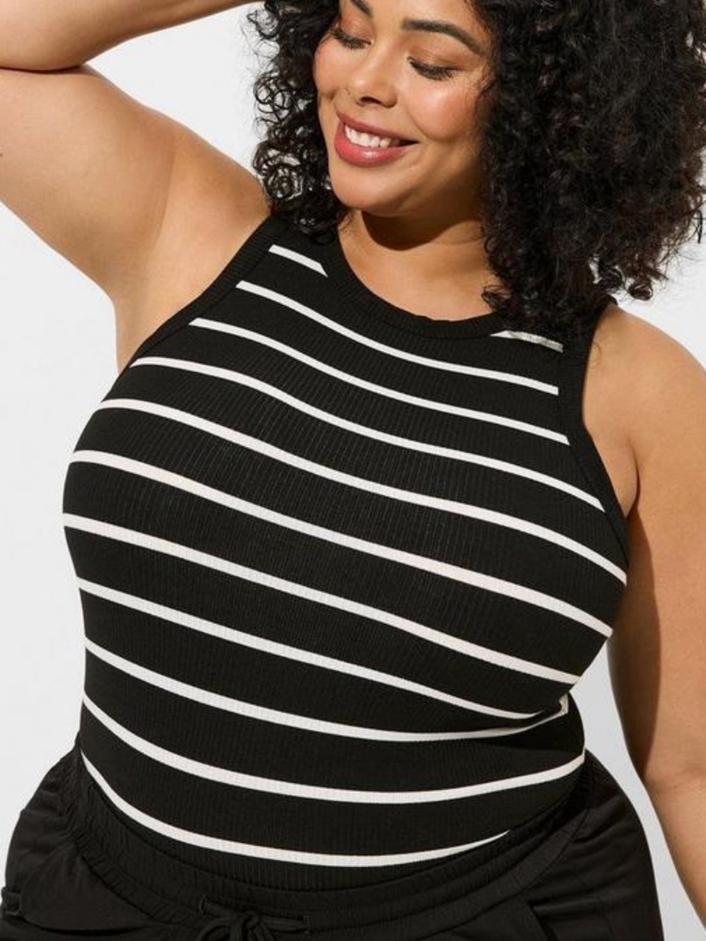 Torrid Women Plus Size 2X Black White Striped Super Soft Rib Knit High Neck Tank